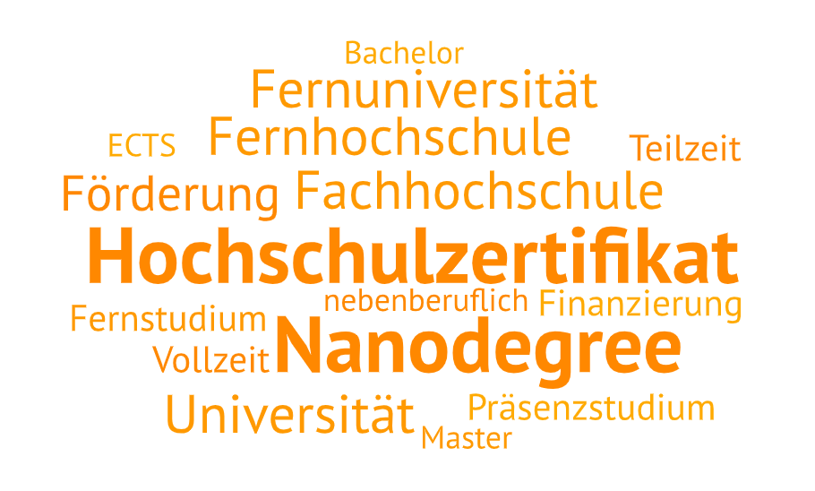 Schlagwortwolke Hochschulzertifikat, Nanodegree nachholen